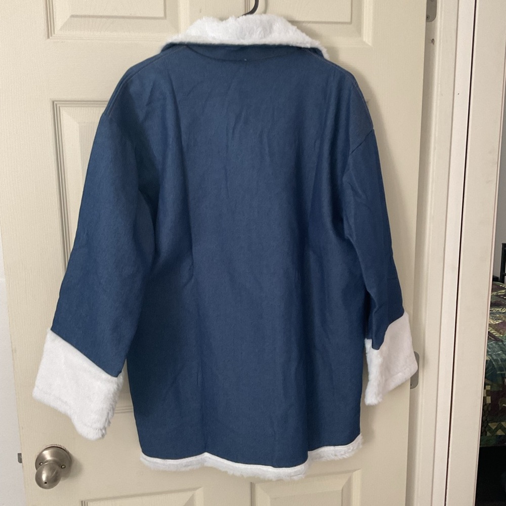 NWOT Winter Fluffy Fleece Lined Denim Jean Jacket Button Down Warm Denim Coat L - Picture 5 of 12